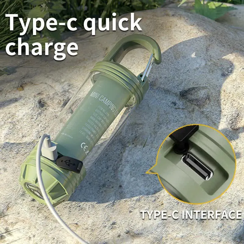 2 PCS Khaki Portable Outdoor Camping Light with 6 Modes & Keychain Hook | Multi-Source Mini Flashlight | IPX4 Waterproof