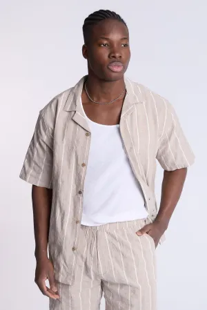 Cotton Textured Striped Knit Short Sleeve Shirt