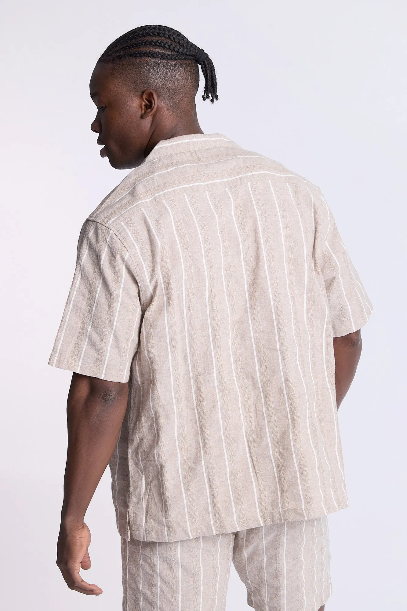 Cotton Textured Striped Knit Short Sleeve Shirt