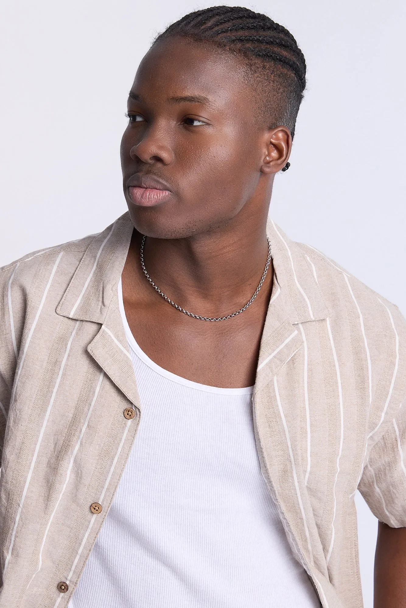 Cotton Textured Striped Knit Short Sleeve Shirt