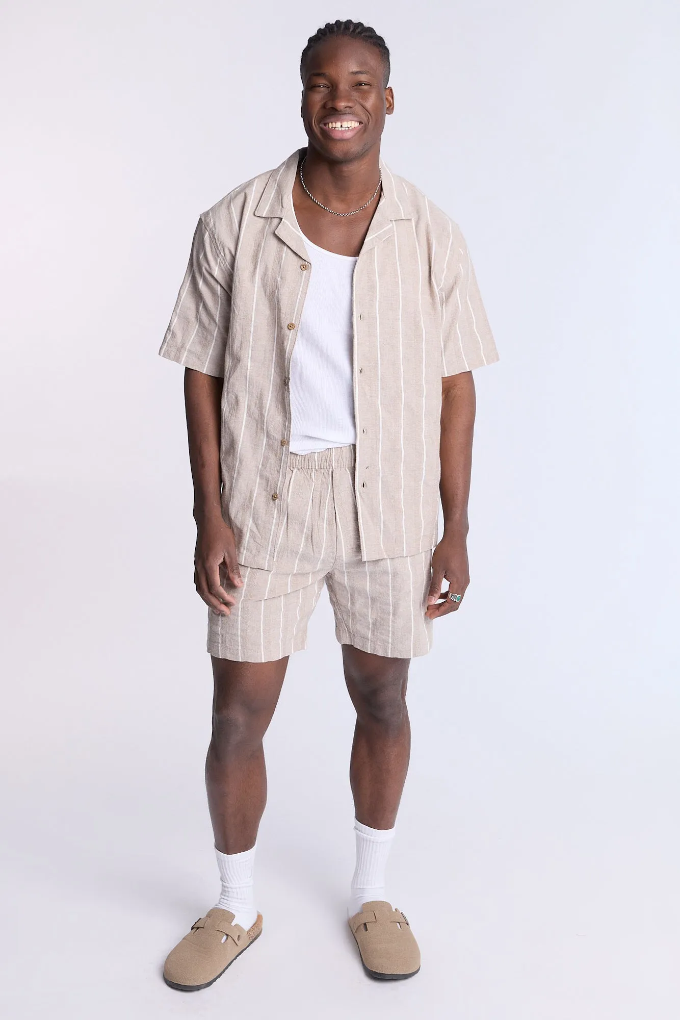 Cotton Textured Striped Knit Short Sleeve Shirt