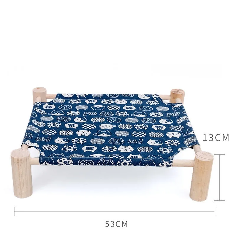 Elevated Cat Bed House Cat Hammocks Bed Wood Canvas Cat Lounge Bed for Small Rabbit Cats Dogs Durable Canvas Pet House Supplies