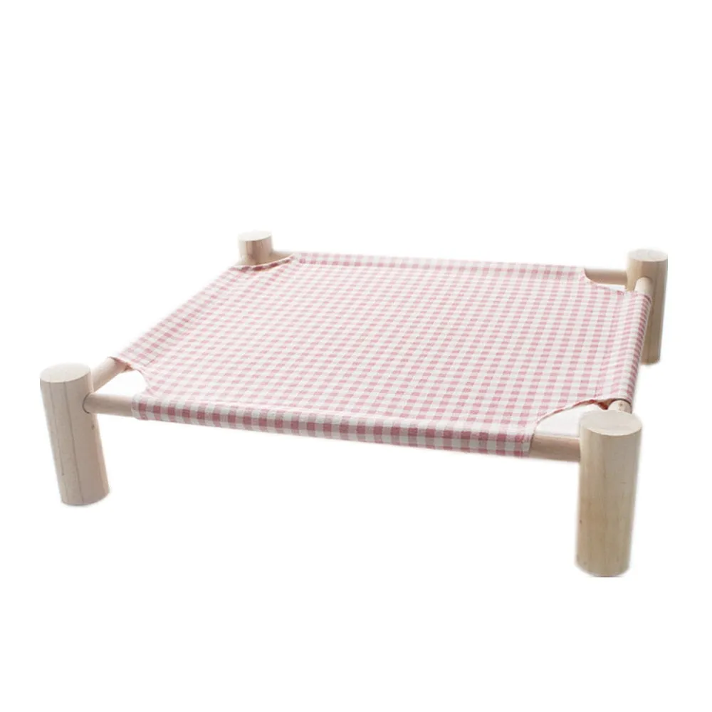 Elevated Cat Bed House Cat Hammocks Bed Wood Canvas Cat Lounge Bed for Small Rabbit Cats Dogs Durable Canvas Pet House Supplies