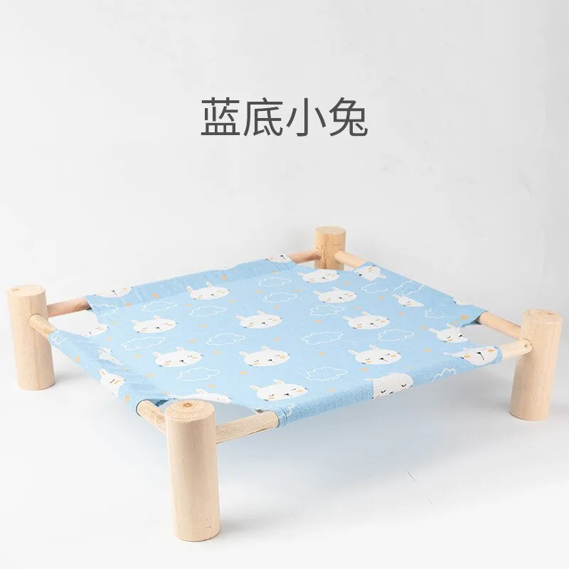 Elevated Cat Bed House Cat Hammocks Bed Wood Canvas Cat Lounge Bed for Small Rabbit Cats Dogs Durable Canvas Pet House Supplies