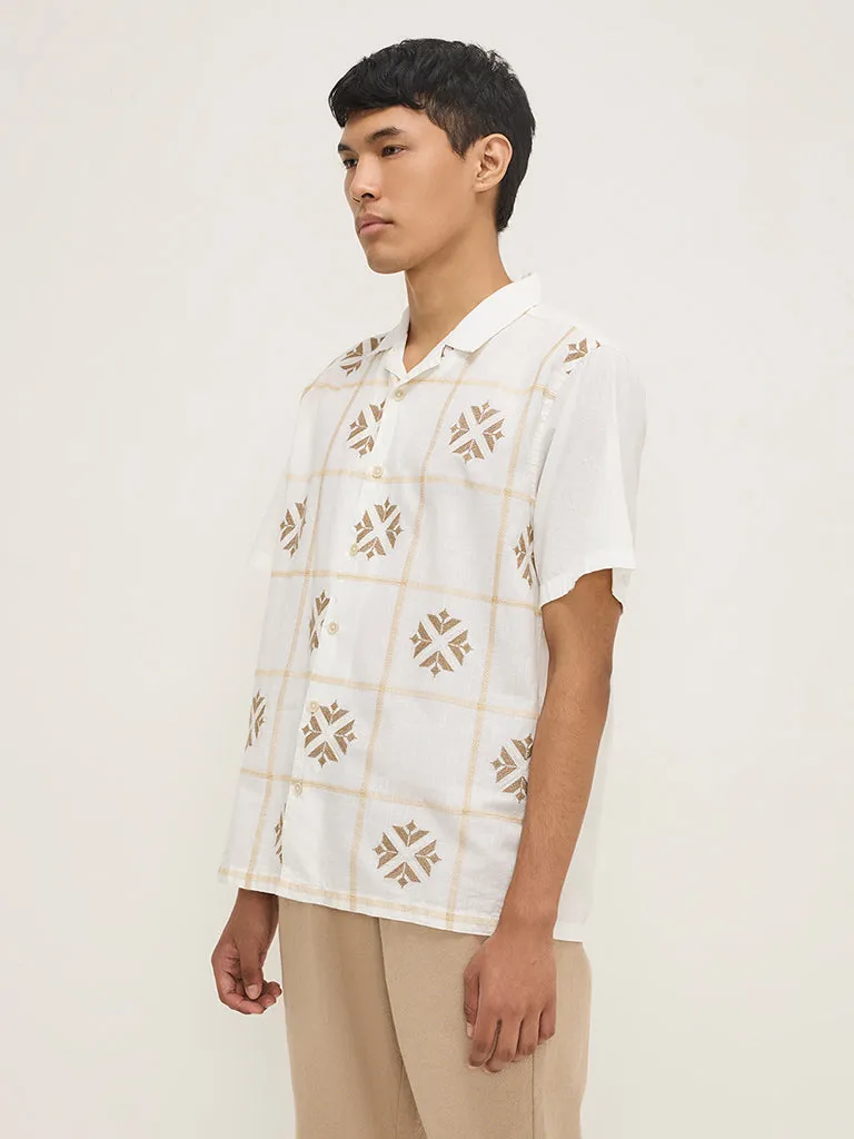 ETA Off-White Embroidered Relaxed-Fit Cotton-Blend Shirt