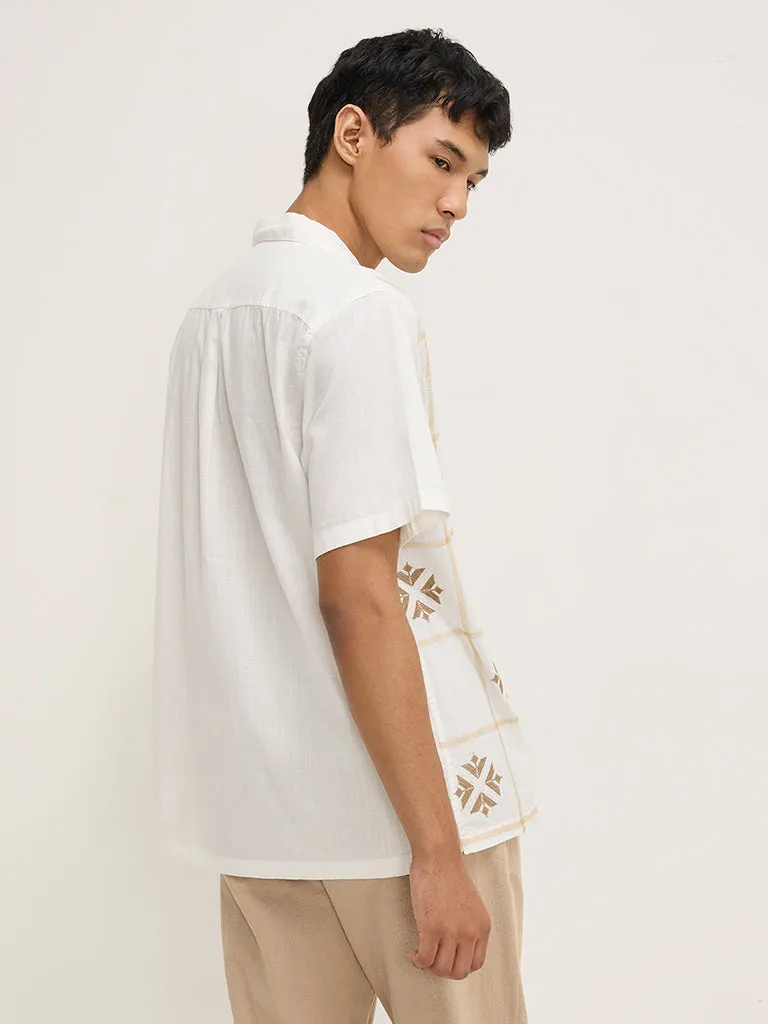 ETA Off-White Embroidered Relaxed-Fit Cotton-Blend Shirt