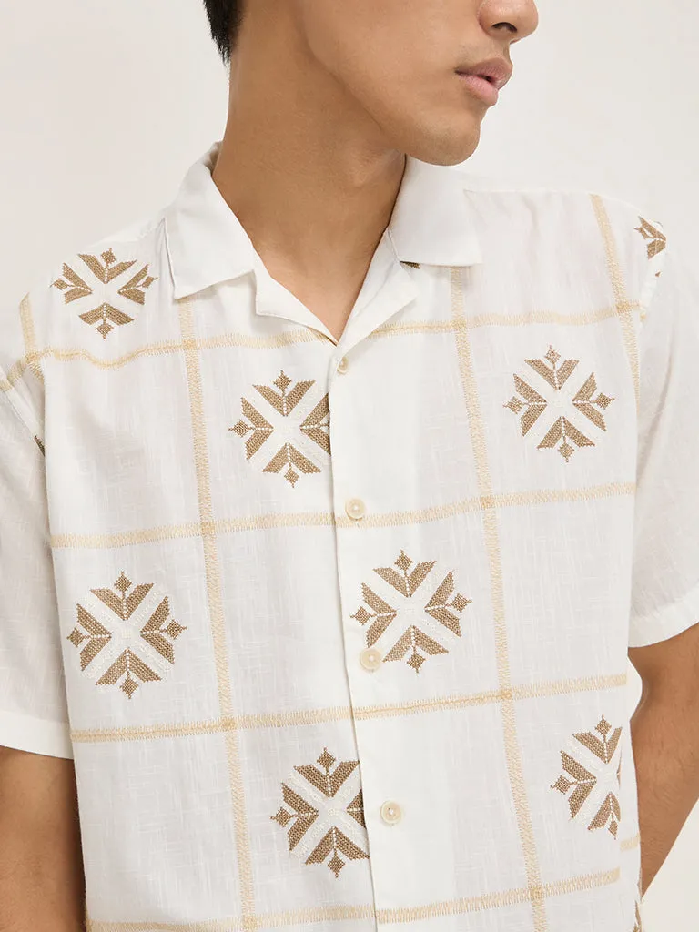 ETA Off-White Embroidered Relaxed-Fit Cotton-Blend Shirt
