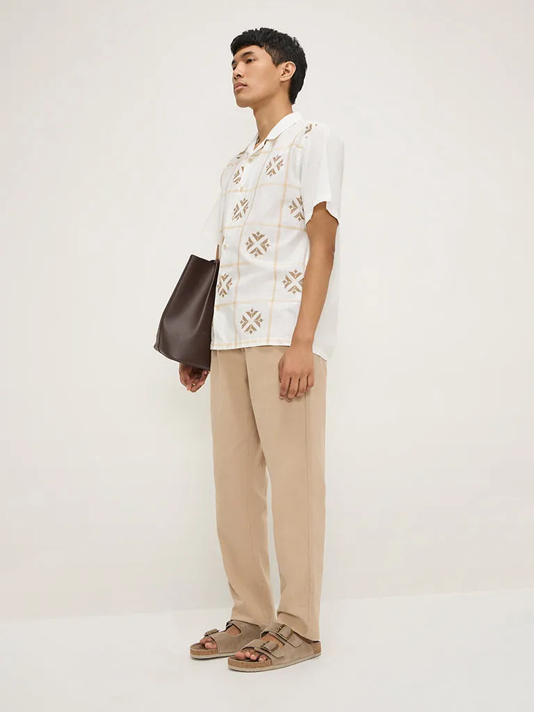 ETA Off-White Embroidered Relaxed-Fit Cotton-Blend Shirt