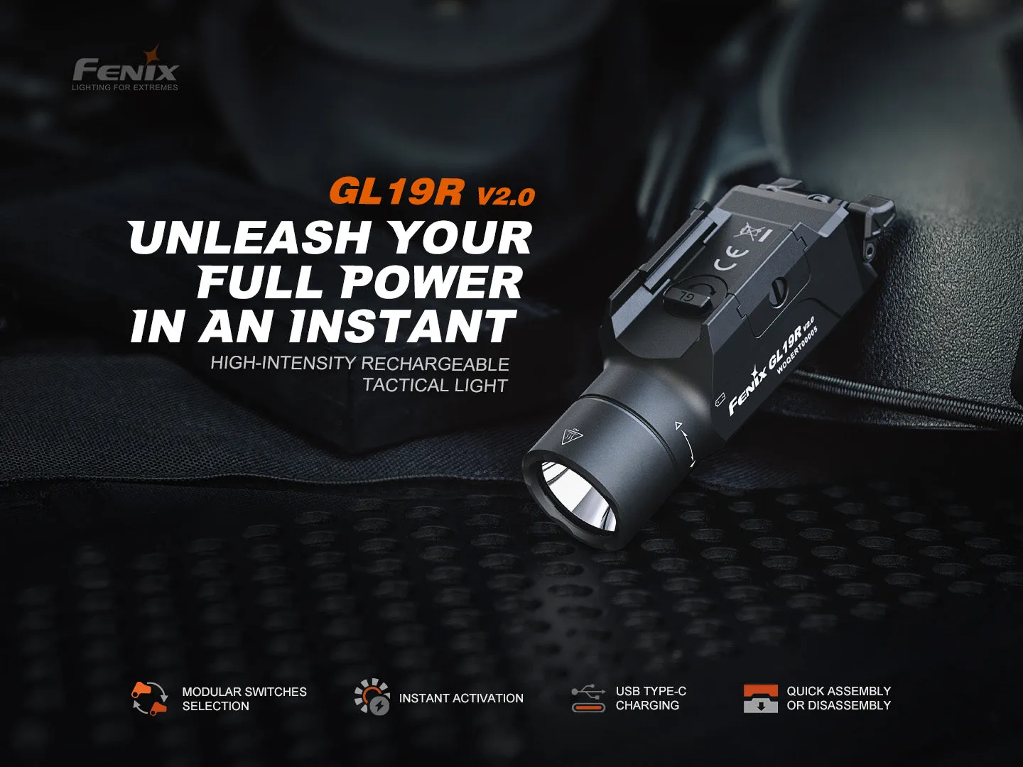 Enhanced Fenix GL19R V2.0 1200 Lumen Rechargeable Long-Range Rail Mount Tactical Flashlight