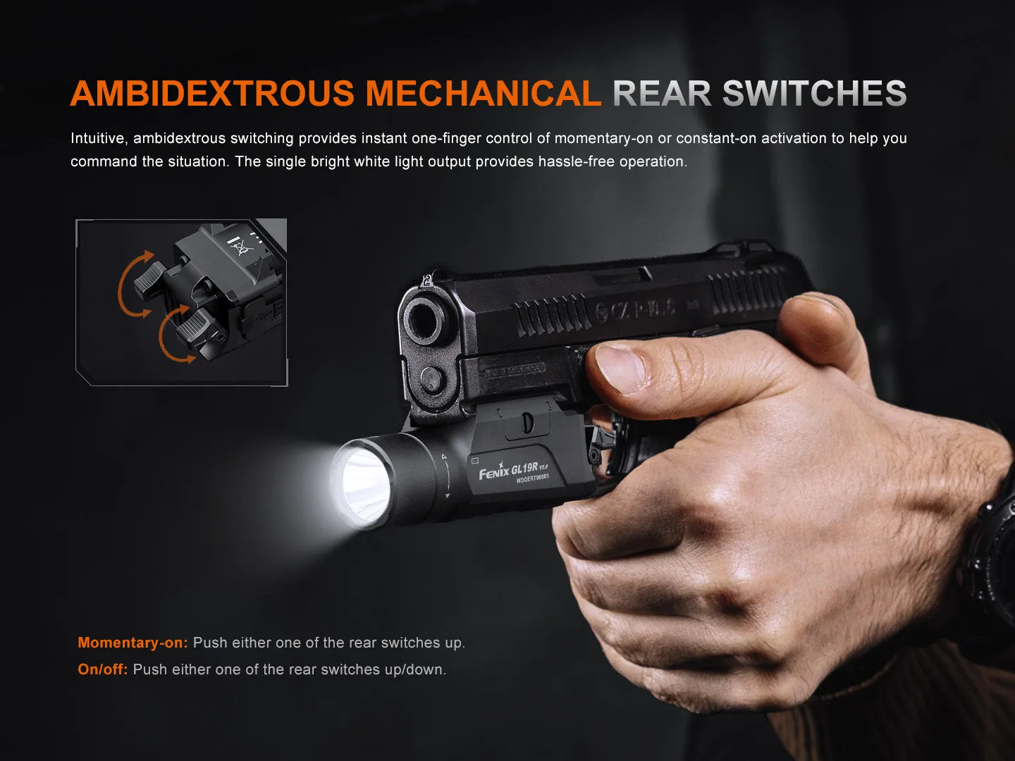 Enhanced Fenix GL19R V2.0 1200 Lumen Rechargeable Long-Range Rail Mount Tactical Flashlight