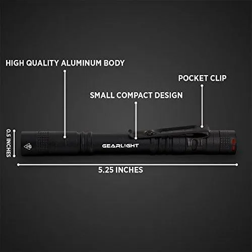 GearLight LED Pocket Pen Light Flashlight S100 [2 Pack] - Small, Mini, Stylus PenLight with Clip - Perfect Flashlights for Inspection, Work, & Repair