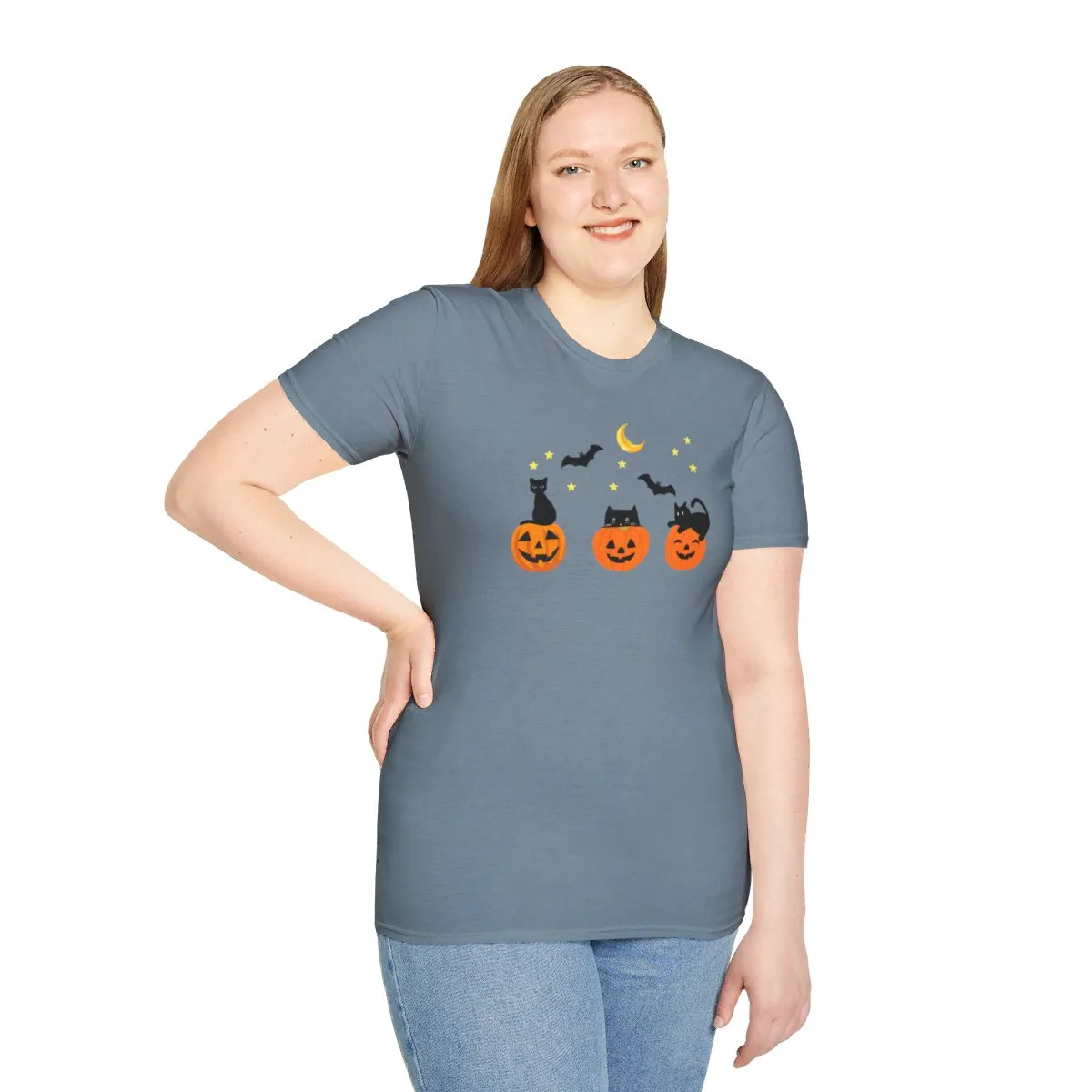 Halloween| Cute Halloween T-Shirt with 3 Jack-O-Lanterns and Black Cats - Perfect for Spooky Season!