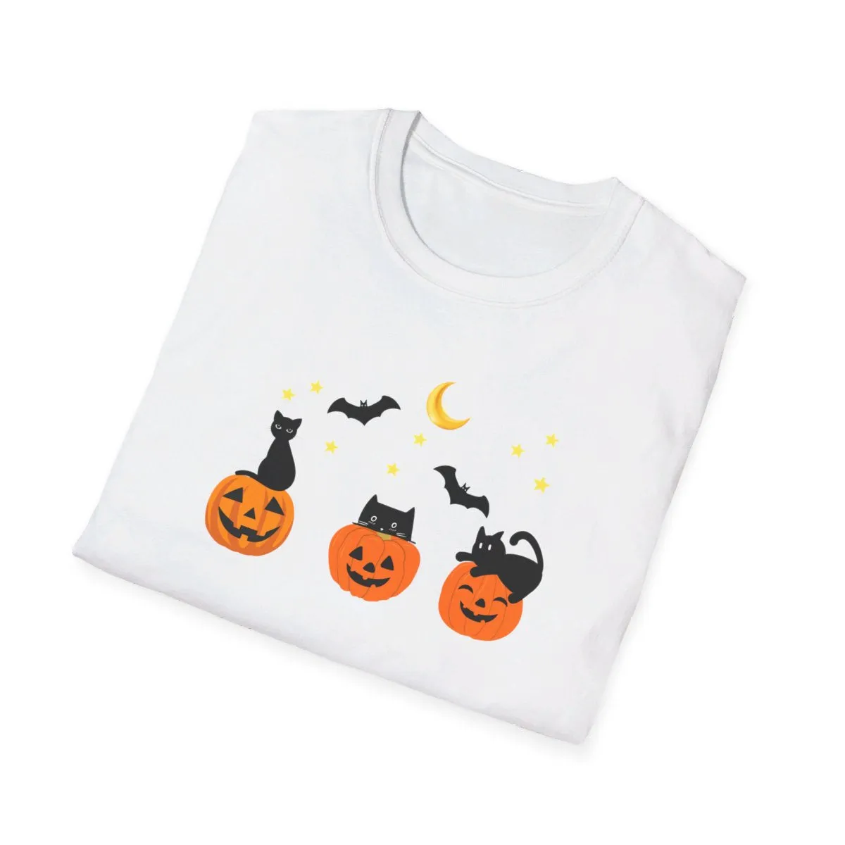 Halloween| Cute Halloween T-Shirt with 3 Jack-O-Lanterns and Black Cats - Perfect for Spooky Season!