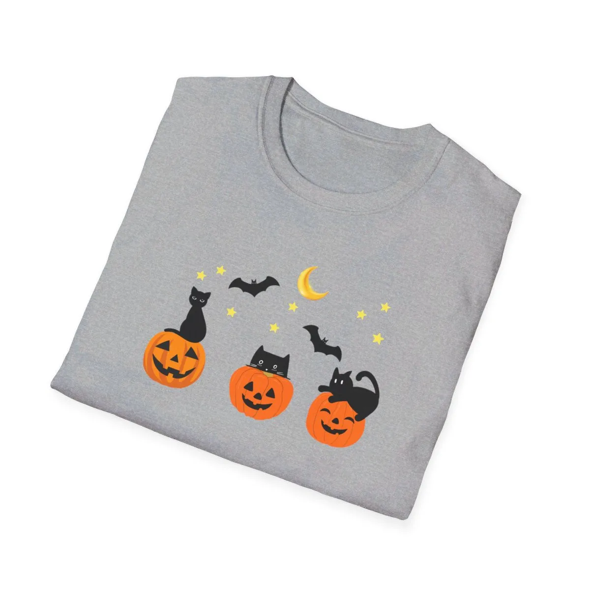 Halloween| Cute Halloween T-Shirt with 3 Jack-O-Lanterns and Black Cats - Perfect for Spooky Season!