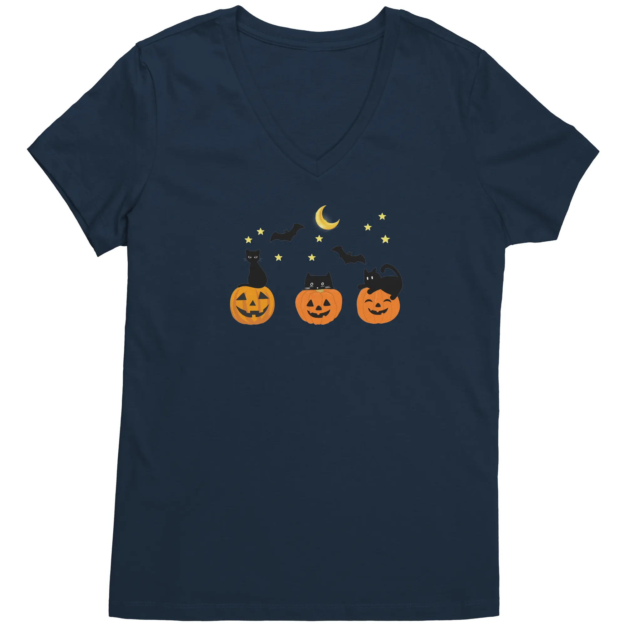 Halloween| Cute Halloween T-Shirt with 3 Jack-O-Lanterns and Black Cats - Perfect for Spooky Season!