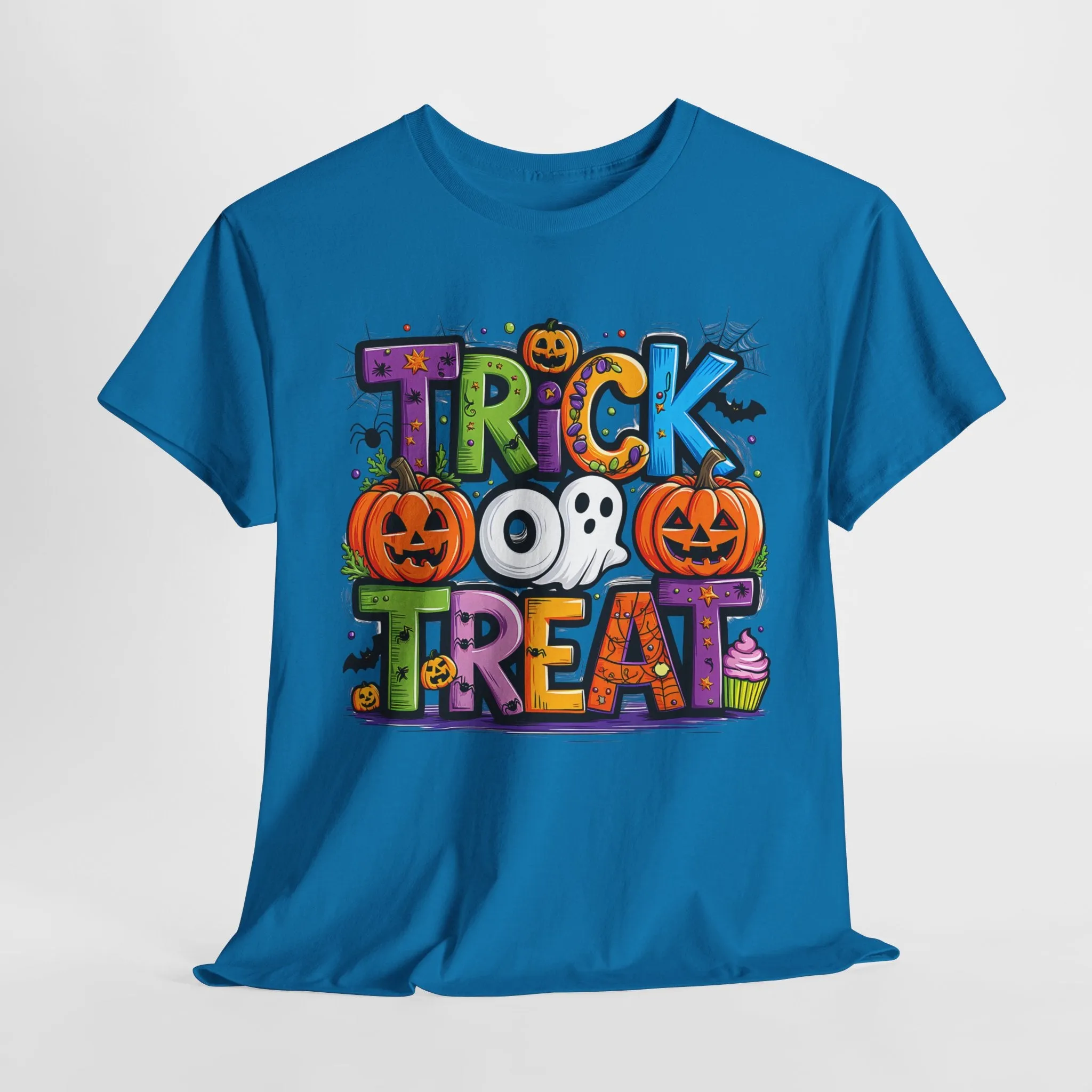 Halloween Trick or Treat Tee, Unisex Shirt for Adults, Jack-o-lantern and Ghost Design, Halloween Costume Shirt, Halloween Party Apparel,
