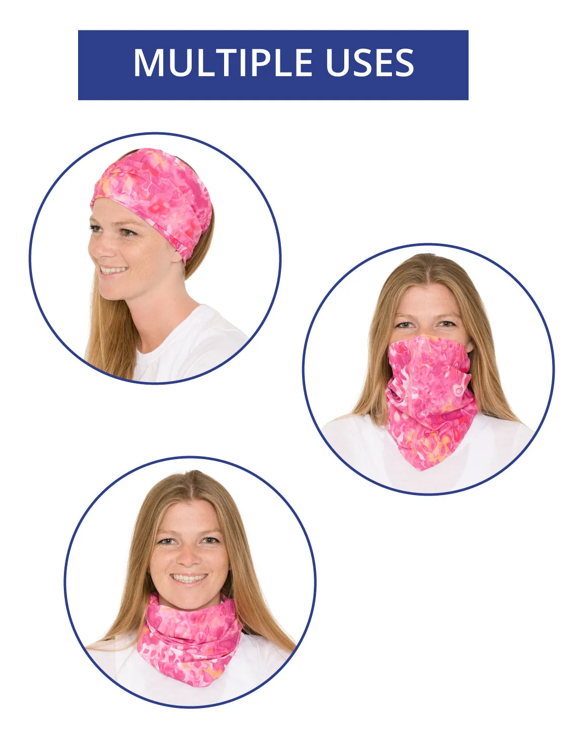 Neck Gaiter | Bandana, Balaclava, Headband | UPF 50  Sun Protection | Navy