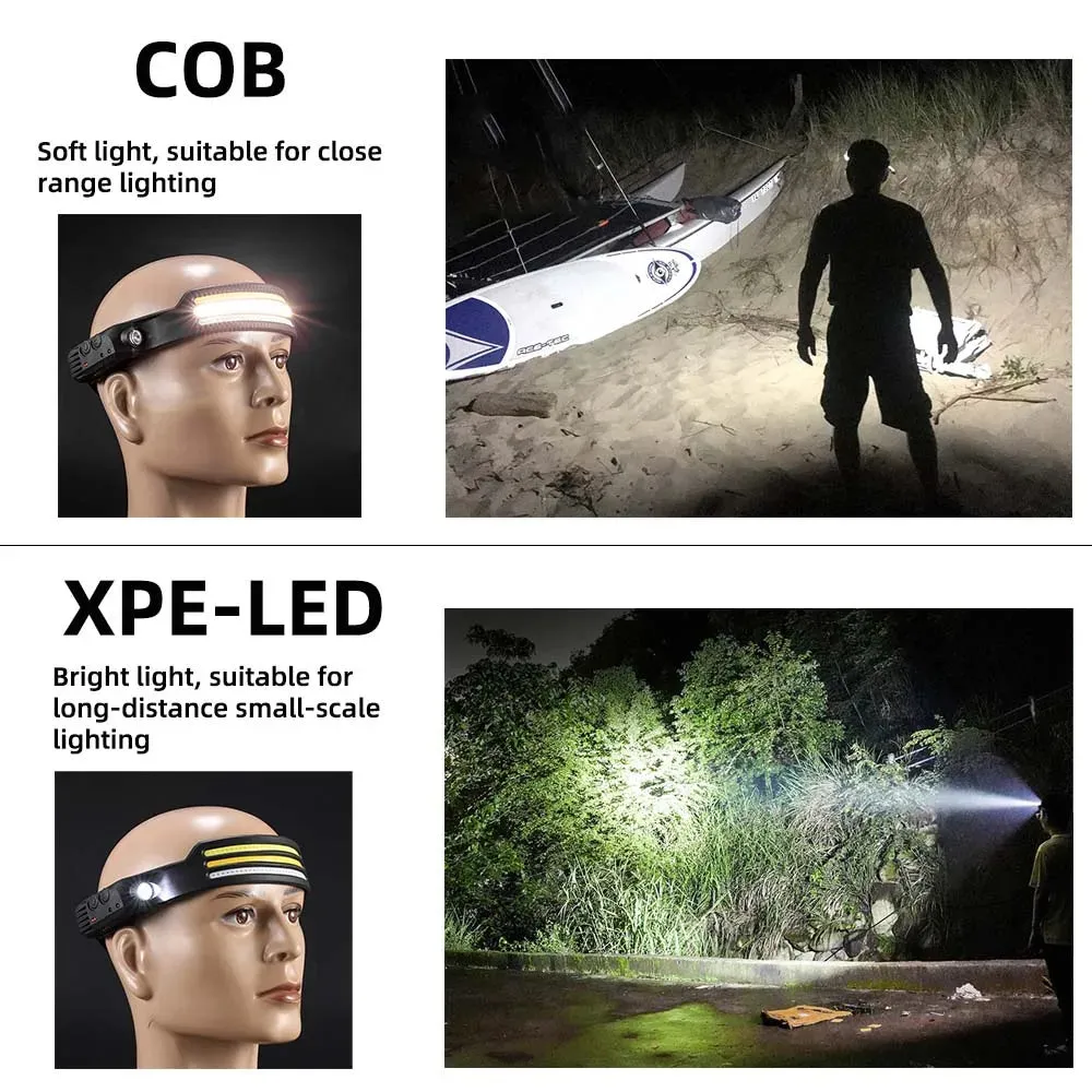 New LED Sensor Headlamp Camping Search Light Head Flashlight Rechargeable Powerful Head Lamp Front Lanterns Headlights 6 Styles