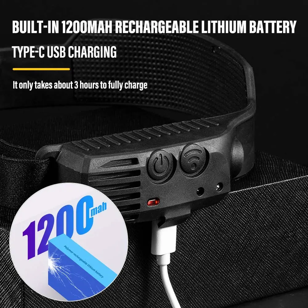 New LED Sensor Headlamp Camping Search Light Head Flashlight Rechargeable Powerful Head Lamp Front Lanterns Headlights 6 Styles