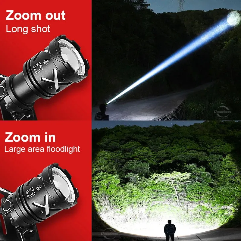 New Upgrade 30W LED Powerful Headlamp Type-c Rechargeable Head Flashlight L2 Led Zoom 2000m Headlight Fishing Long Shot Lanterns