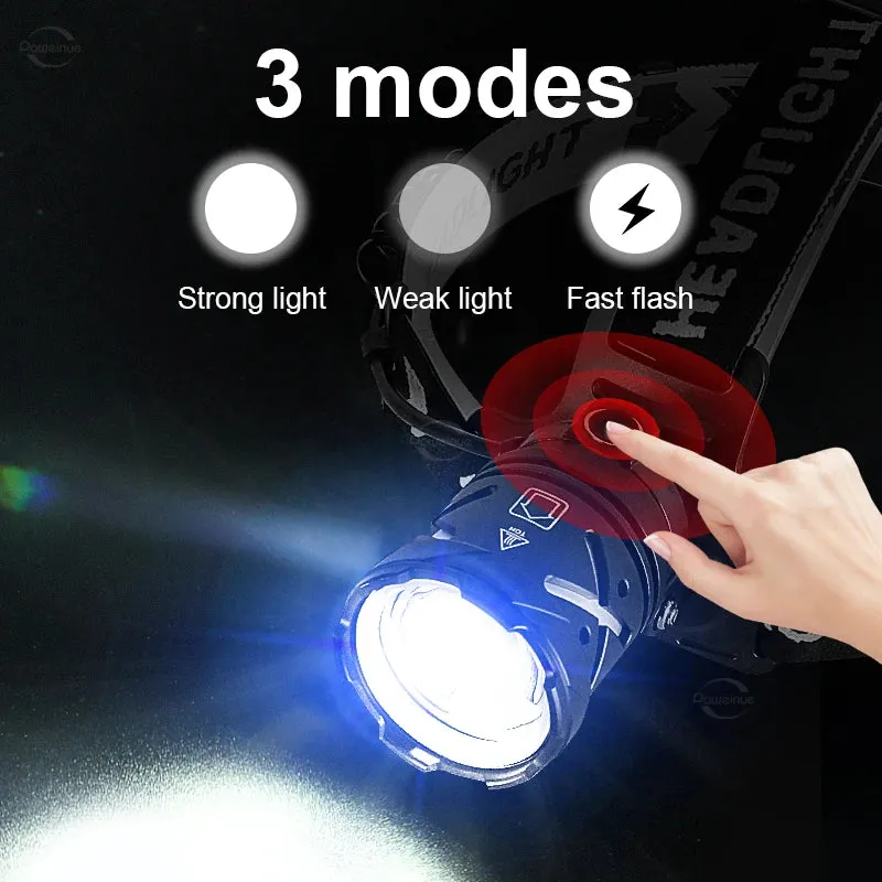 New Upgrade 30W LED Powerful Headlamp Type-c Rechargeable Head Flashlight L2 Led Zoom 2000m Headlight Fishing Long Shot Lanterns