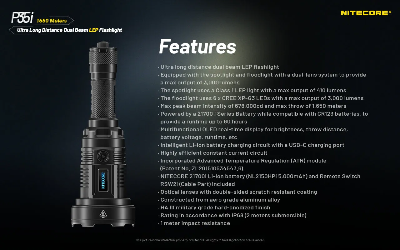 Nitecore P35i Flashlight | Ultra Long Distance Dual Beam LEP