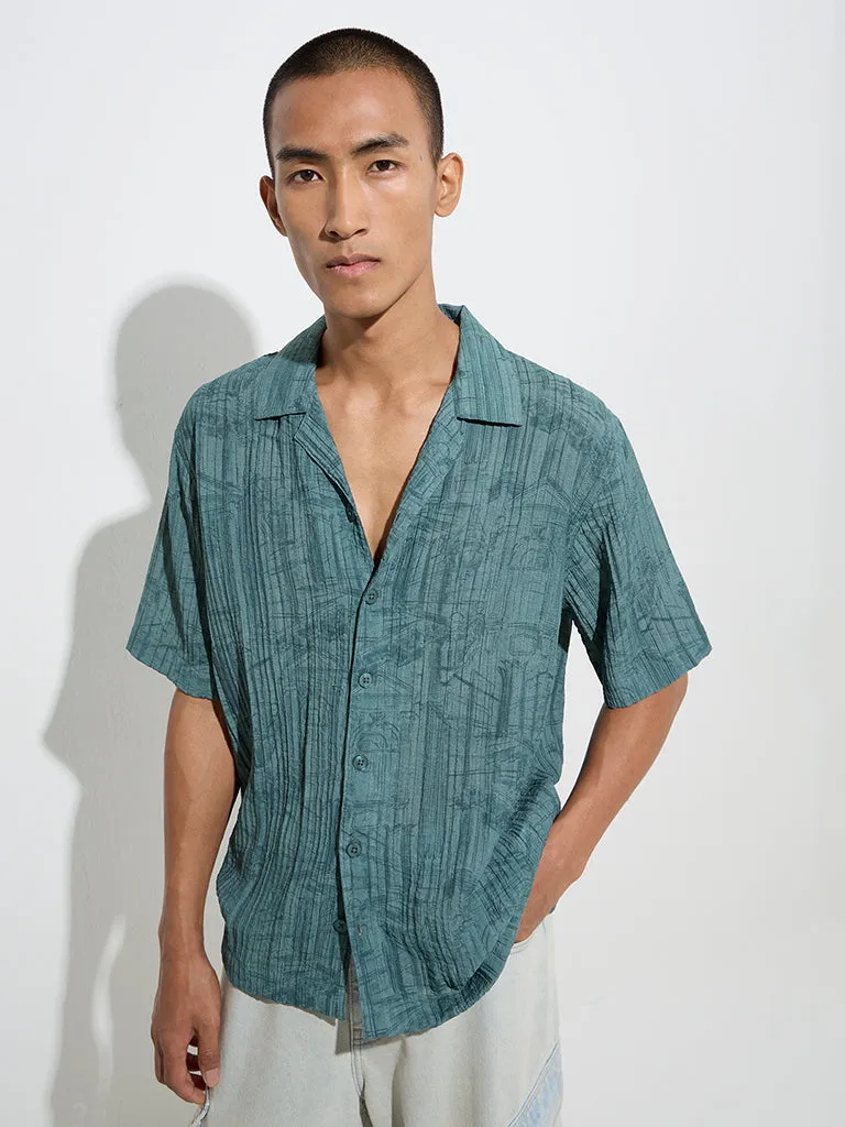Nuon Green Seersucker Relaxed-Fit Shirt