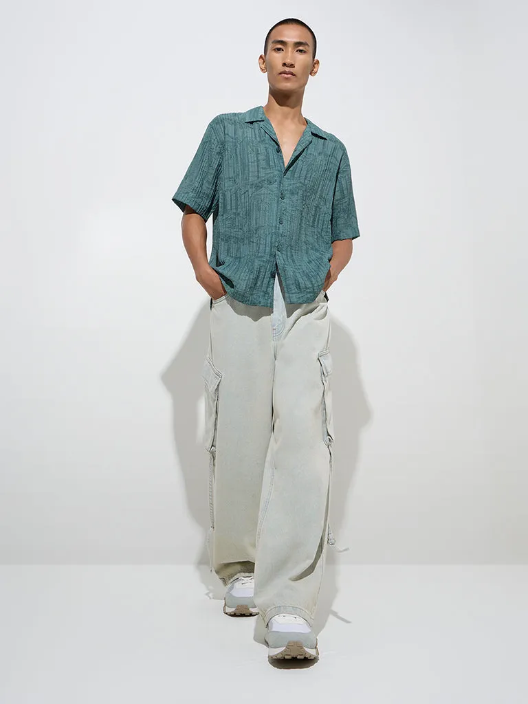 Nuon Green Seersucker Relaxed-Fit Shirt