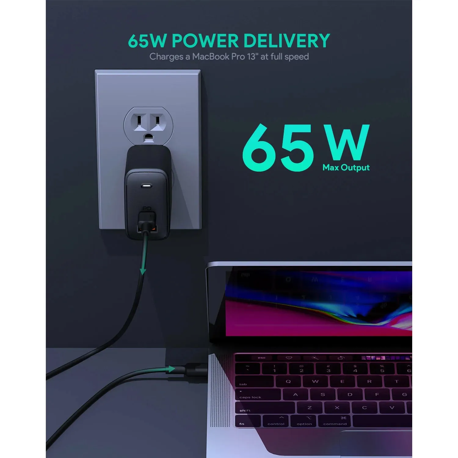 Omnia Mix 65W Dual-Port Fast GaN Charger with USB-A & USB-C Ports