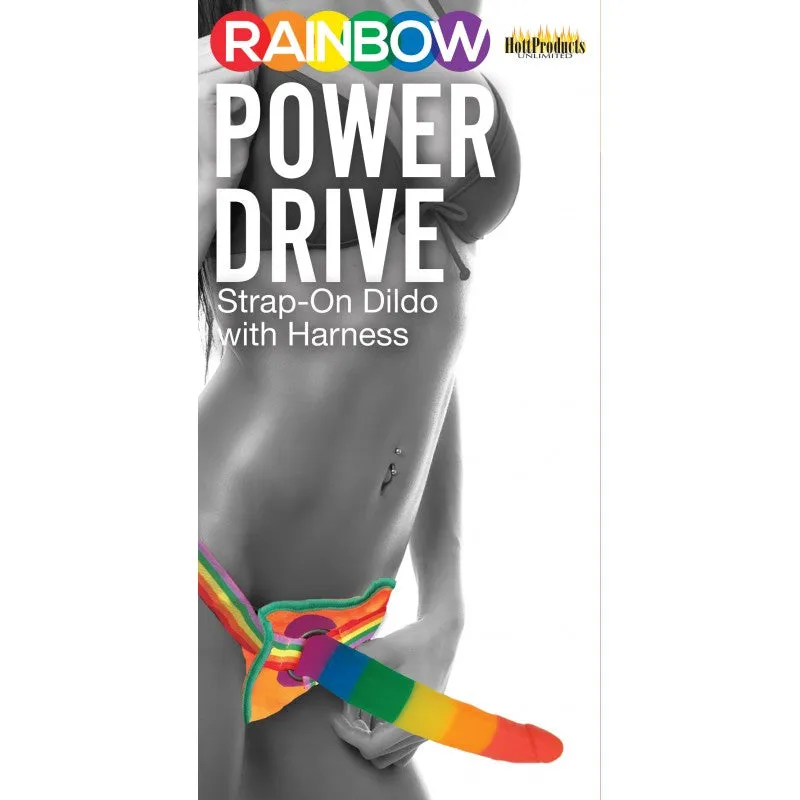 Rainbow Power Drive 7 Strap On Dildo WHarness Silicone "