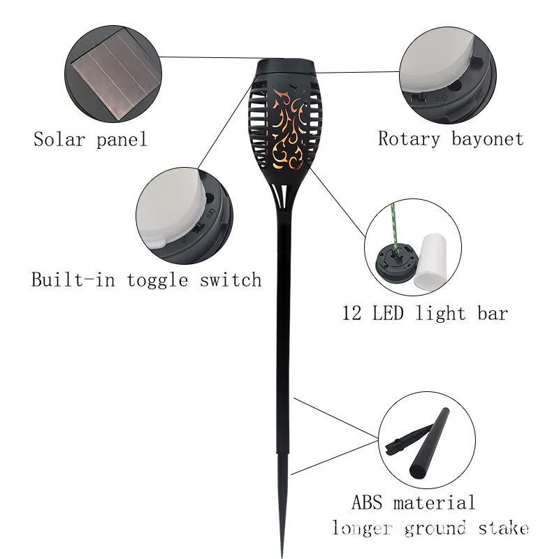 Solar Spot Light Waterproof Flickering Flames Torches Lights Outdoor Landscape Decoration Lighting Solar Spotlights Security Torch Light for Garden Patio Yard Driveway