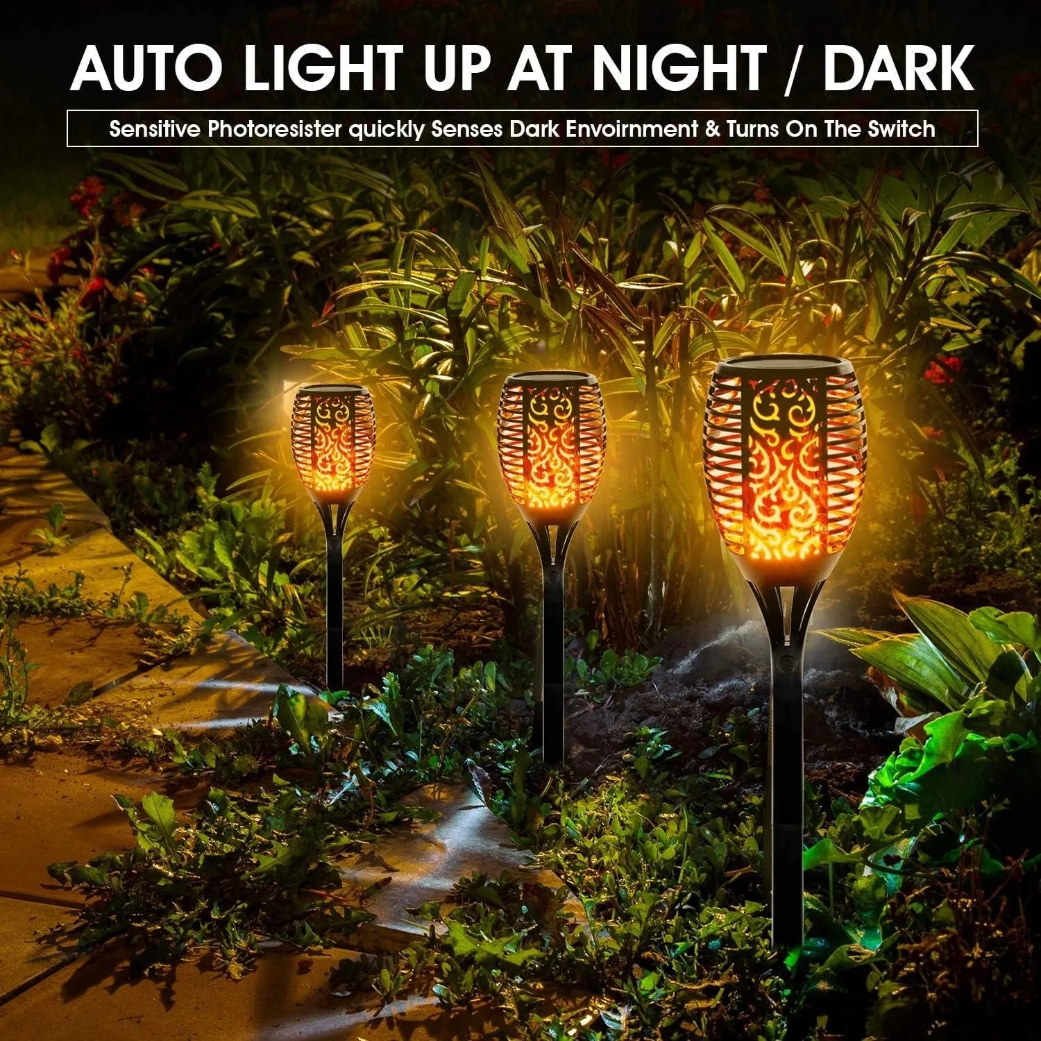 Solar Spot Light Waterproof Flickering Flames Torches Lights Outdoor Landscape Decoration Lighting Solar Spotlights Security Torch Light for Garden Patio Yard Driveway