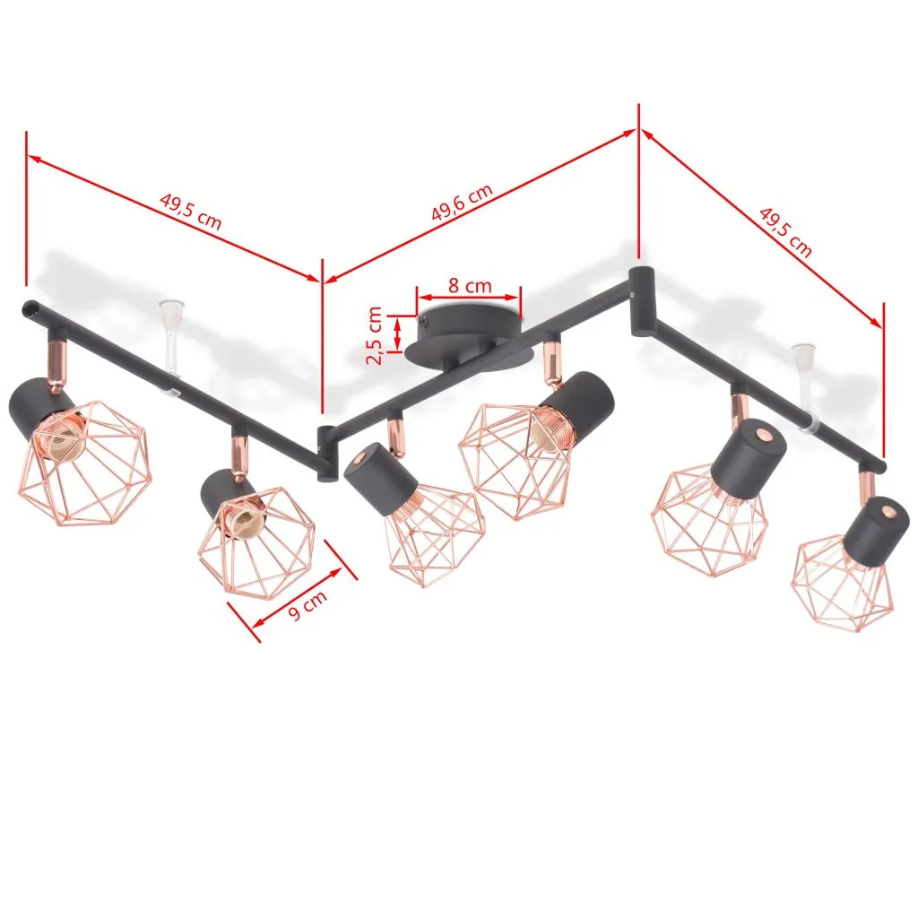 vidaXL Ceiling Lamp with 6 Spotlights E14 Black and Copper