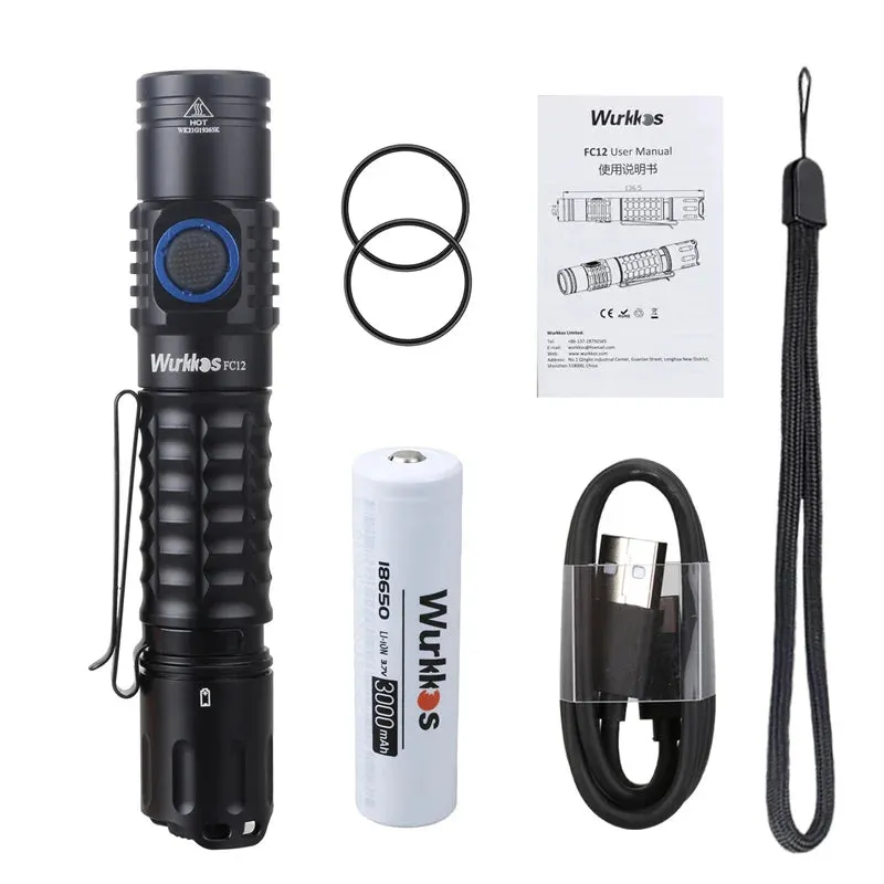 Wurkkos FC12 Rechargeable Torches Tactical Flashlights LED 18650 SFT40 2000lm ATR Power Indicator USB-C IPX8 EDC Camp Lighting